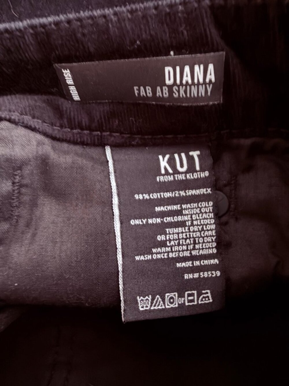 KUT From The Kloth Diana Fab AB Skinny Black Stretch Corduroy Pants Size 10 - Picture 4 of 7